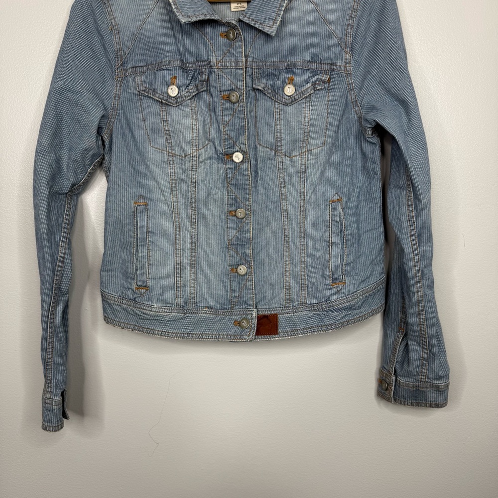 Pilcro And The Letterpress Denim Rail Road Stripe Jacket Jean Jacket Trucker L - Picture 3 of 8